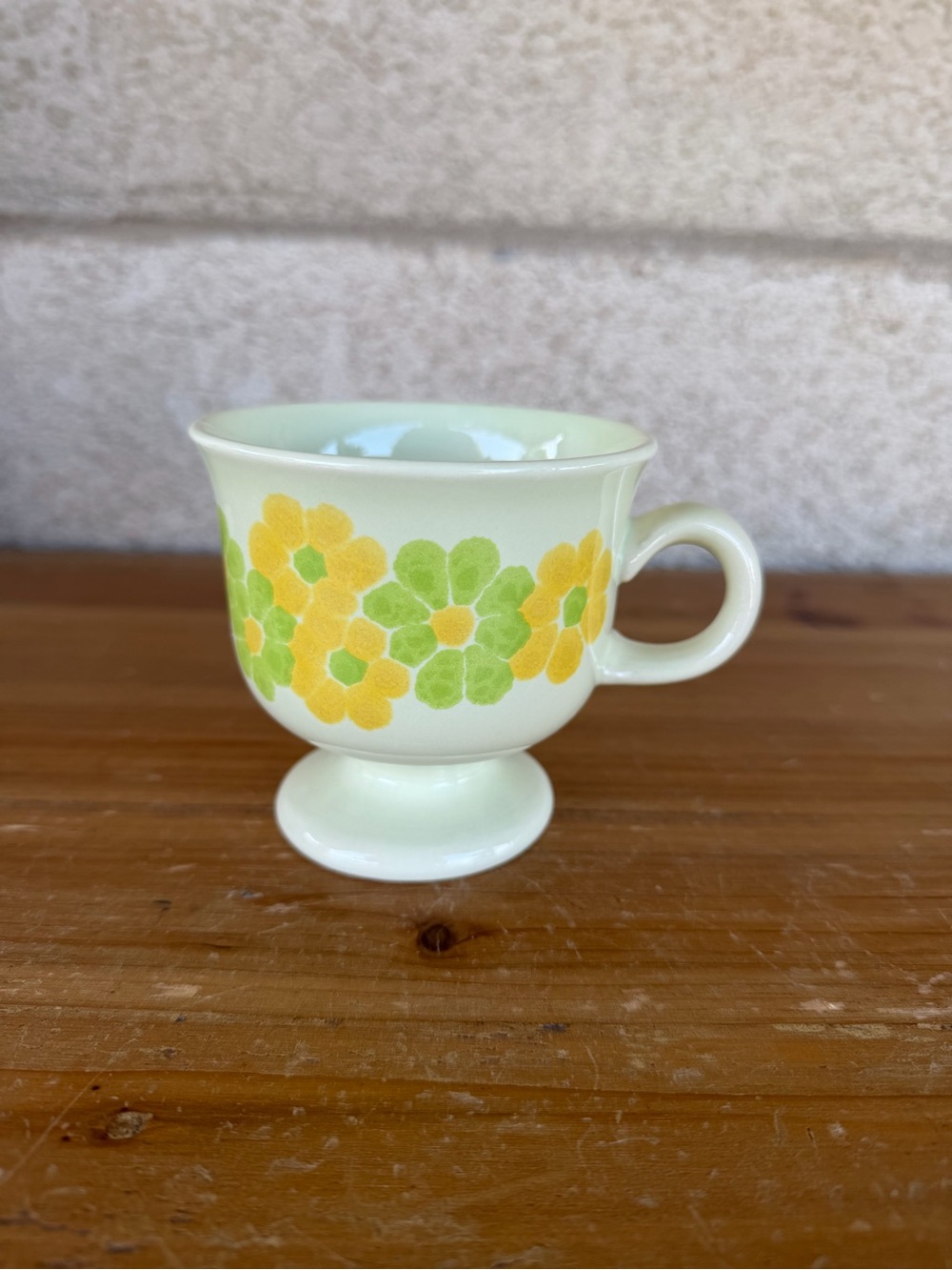 Vintage Floral Pedestal Teacup in Yellow and Green